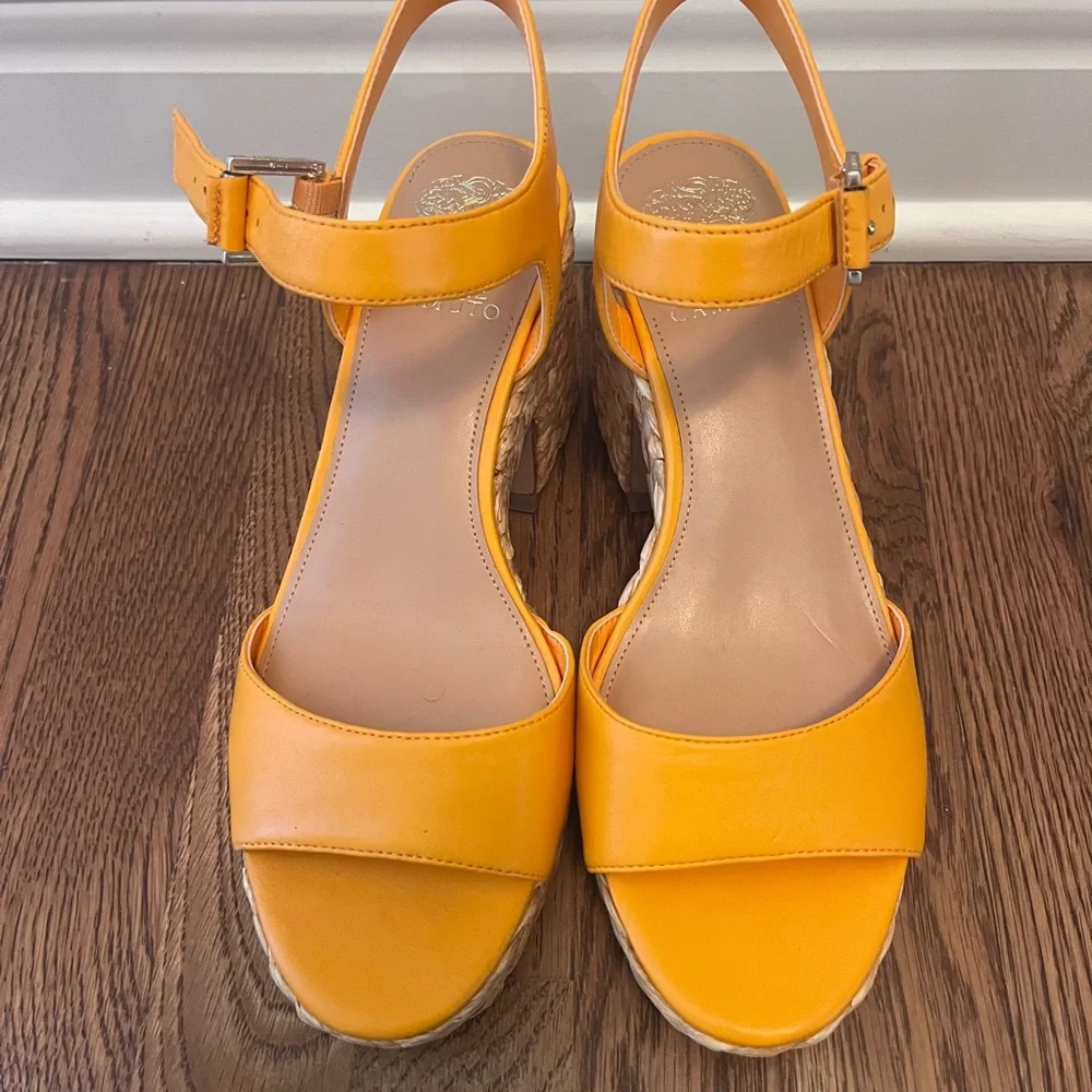 Vince Camuto Ranneli Leather Raffia Block Heel Espadrille Orange . Size 8.5 - Picture 3 of 16